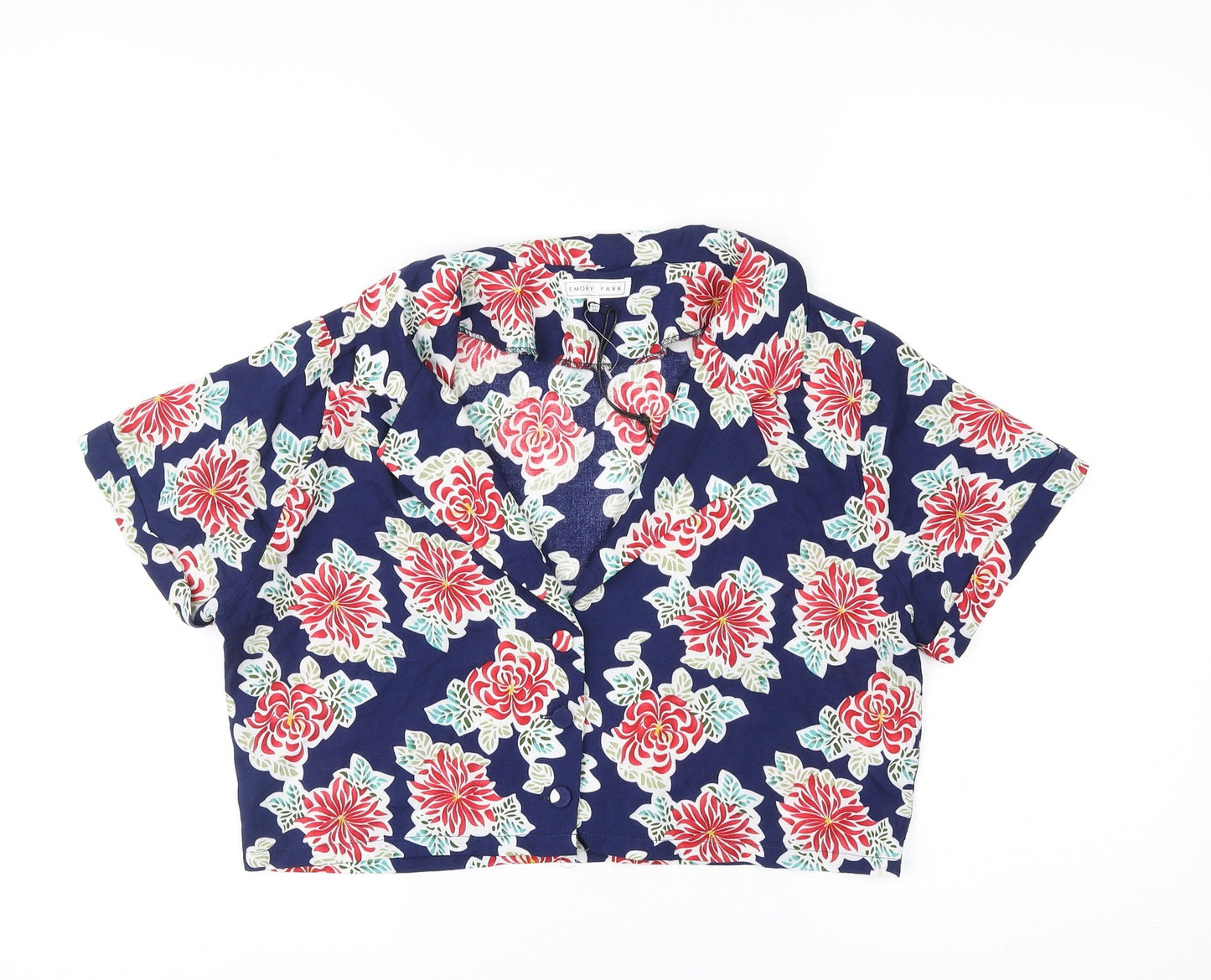 Emory Park Womens Multicoloured Floral Viscose Cropped Button-Up Size M Collared