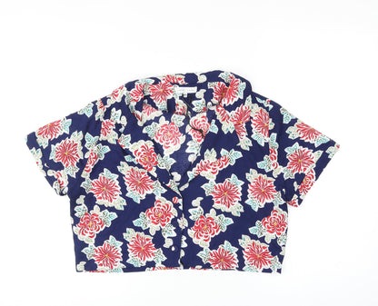 Emory Park Womens Multicoloured Floral Viscose Cropped Button-Up Size M Collared