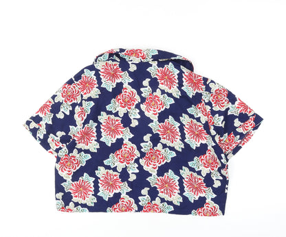 Emory Park Womens Multicoloured Floral Viscose Cropped Button-Up Size M Collared