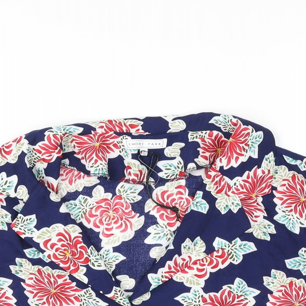 Emory Park Womens Multicoloured Floral Viscose Cropped Button-Up Size M Collared