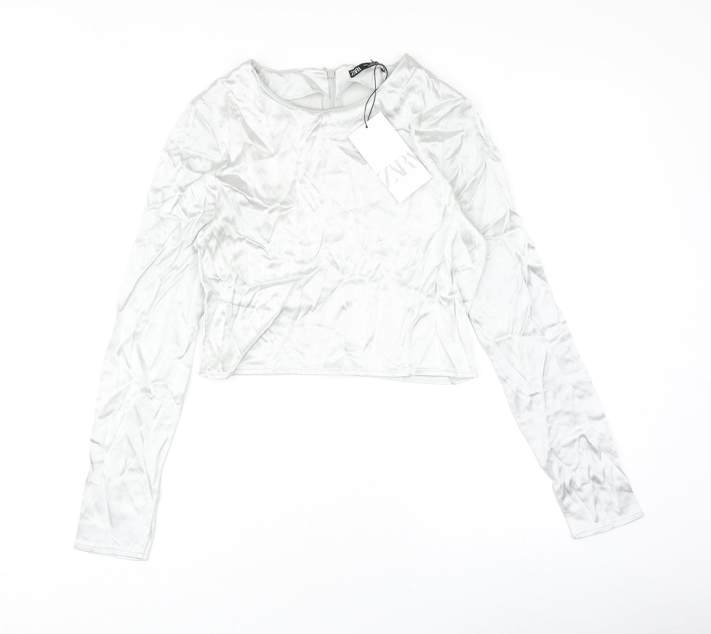Womens UK Size S Zara Silver Cropped Blouse