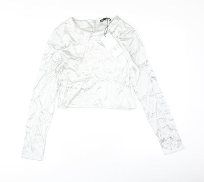 Womens UK Size S Zara Silver Cropped Blouse