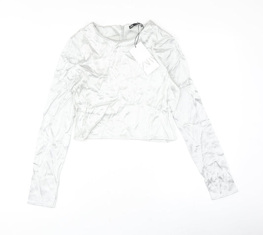 Womens UK Size S Zara Silver Cropped Blouse