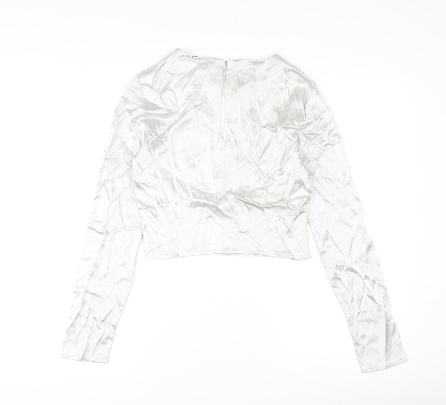 Womens UK Size S Zara Silver Cropped Blouse