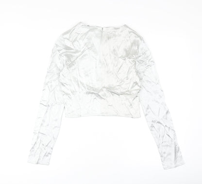 Womens UK Size S Zara Silver Cropped Blouse