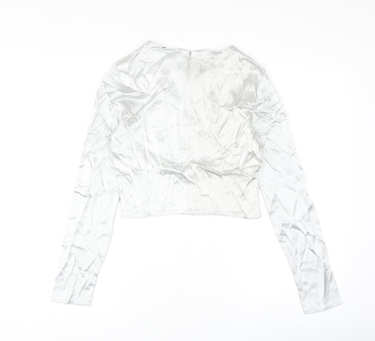 Womens UK Size S Zara Silver Cropped Blouse