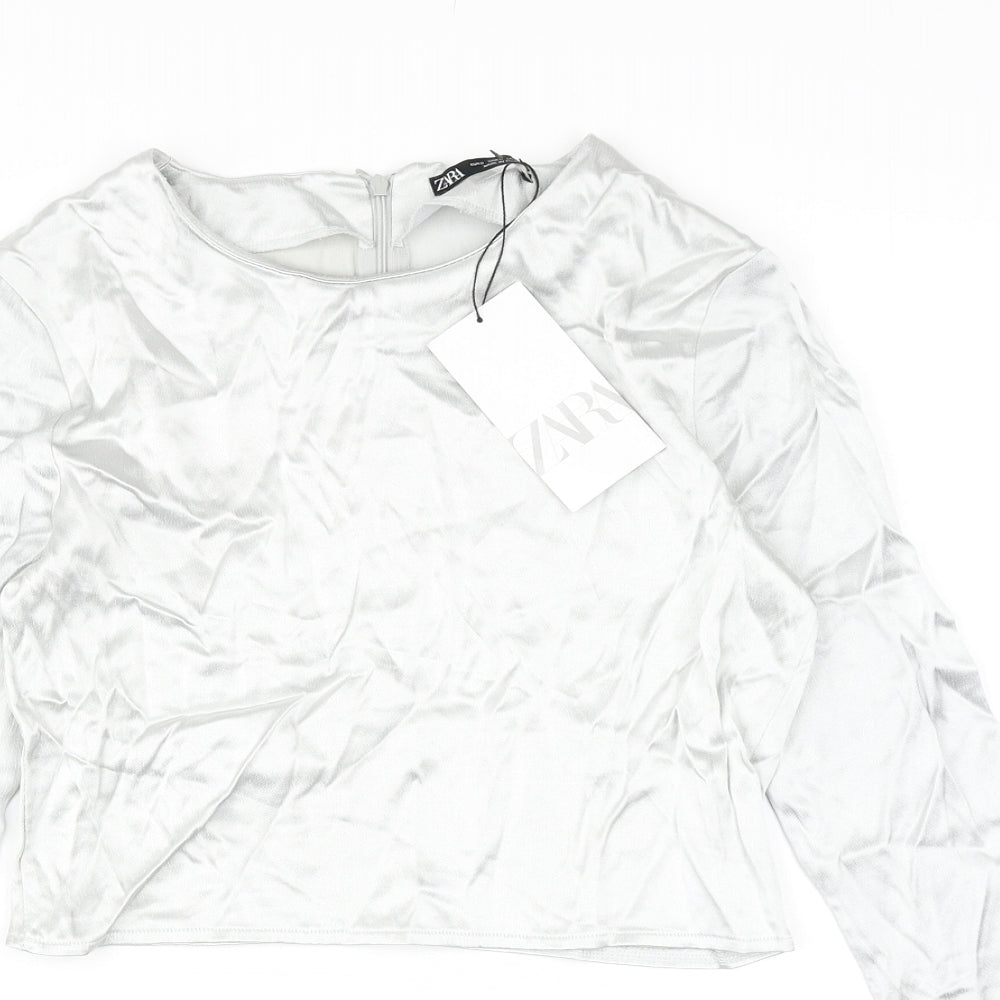 Womens UK Size S Zara Silver Cropped Blouse