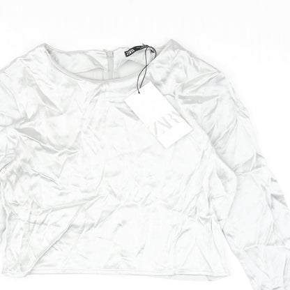 Womens UK Size S Zara Silver Cropped Blouse