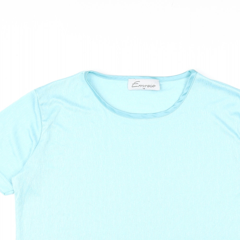 Womens UK Size 14 Emreco Blue Basic T-Shirt