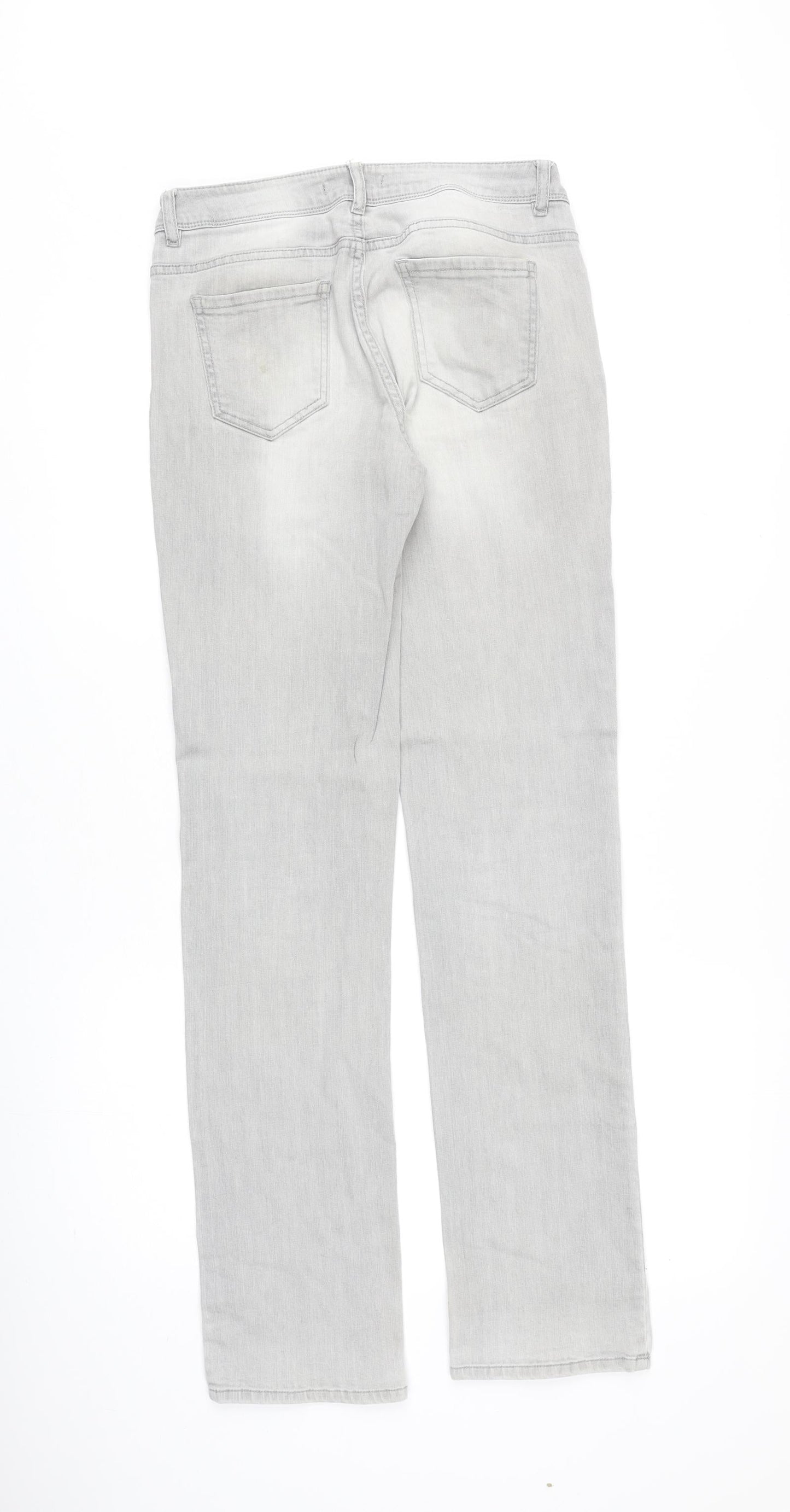 Etam Womens Grey Cotton Straight Jeans Size 10 Regular Zip