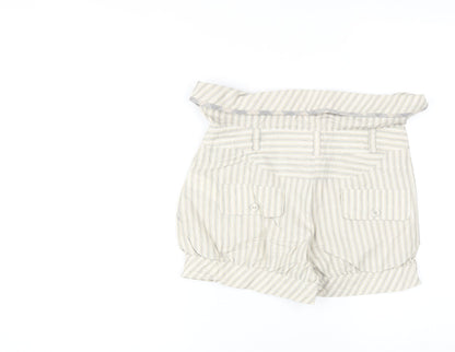 Denim & Co. Womens Blue Striped 100% Cotton Paperbag Shorts Size 8 Regular Zip