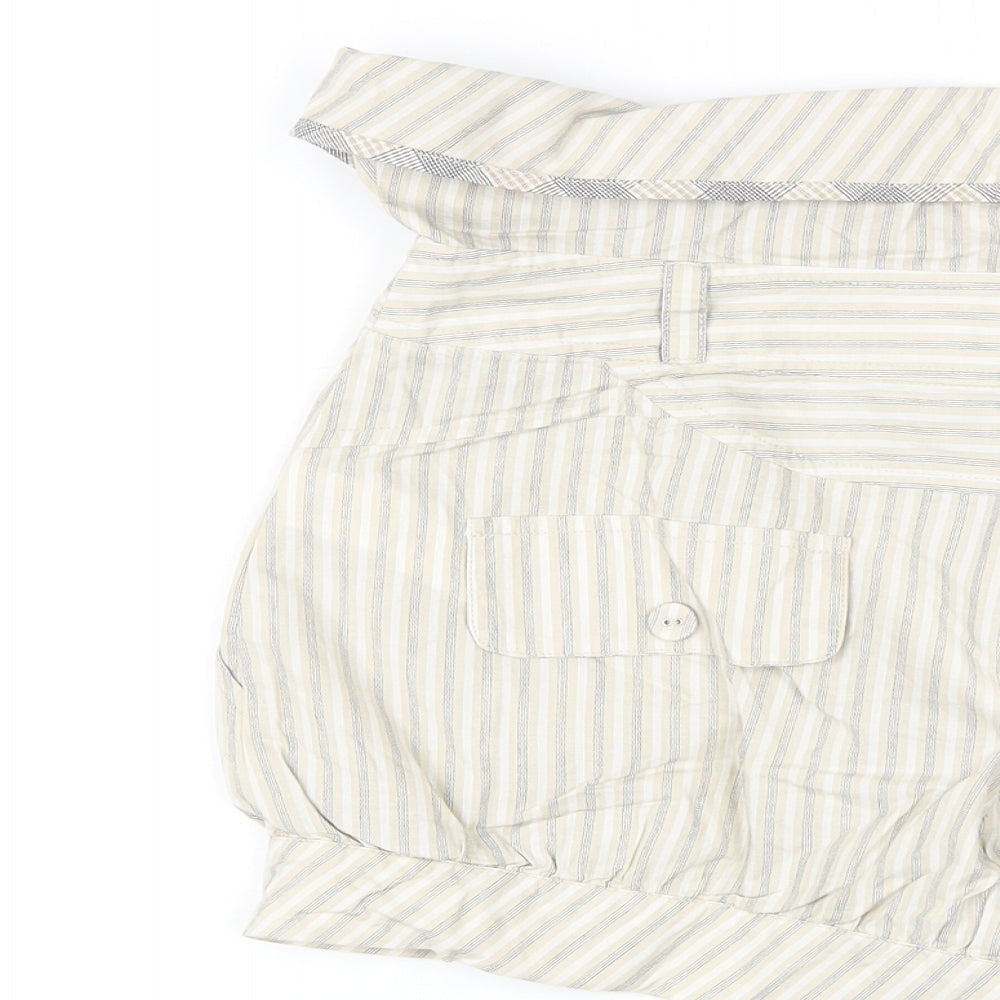 Denim & Co. Womens Blue Striped 100% Cotton Paperbag Shorts Size 8 Regular Zip