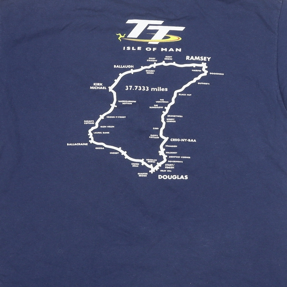 Fruit of the Loom Boys Blue Cotton Basic T-Shirt Size 12-13 Years Round Neck Pullover - Isle of Man TT