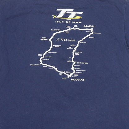 Fruit of the Loom Boys Blue Cotton Basic T-Shirt Size 12-13 Years Round Neck Pullover - Isle of Man TT