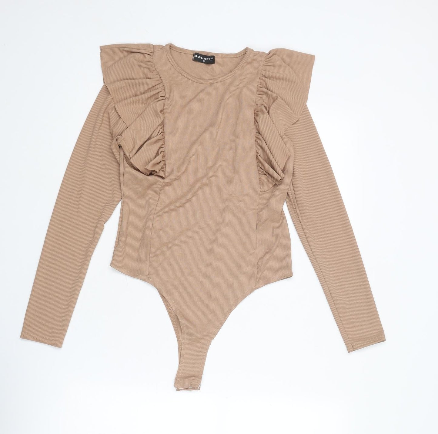 Select Womens Beige Polyester Bodysuit One-Piece Size M Snap