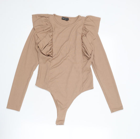 Select Womens Beige Polyester Bodysuit One-Piece Size M Snap