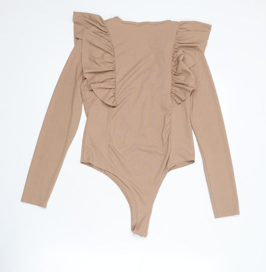 Select Womens Beige Polyester Bodysuit One-Piece Size M Snap