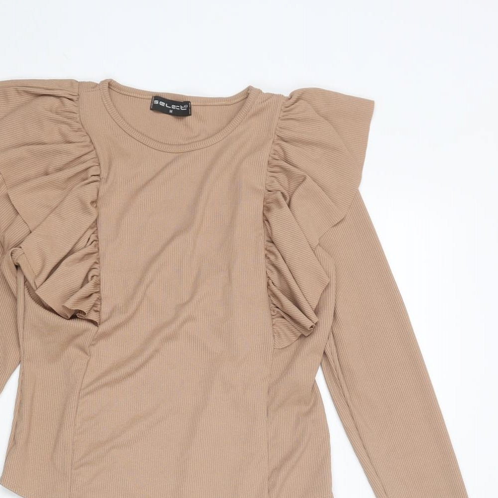 Select Womens Beige Polyester Bodysuit One-Piece Size M Snap