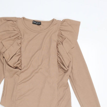 Select Womens Beige Polyester Bodysuit One-Piece Size M Snap