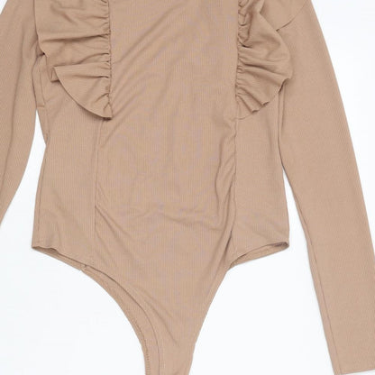 Select Womens Beige Polyester Bodysuit One-Piece Size M Snap