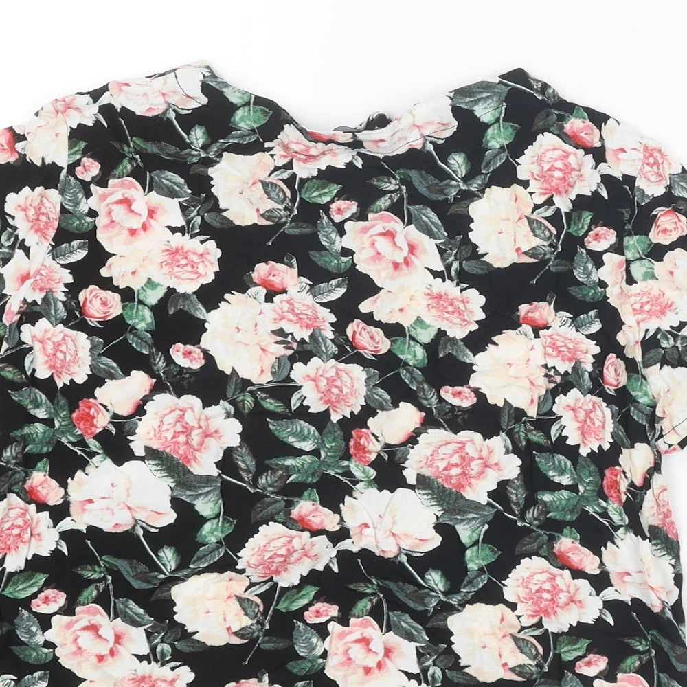 FOREVER 21 Womens Multicoloured Floral Polyester Basic T-Shirt Size M V-Neck