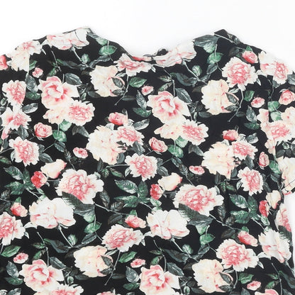 FOREVER 21 Womens Multicoloured Floral Polyester Basic T-Shirt Size M V-Neck