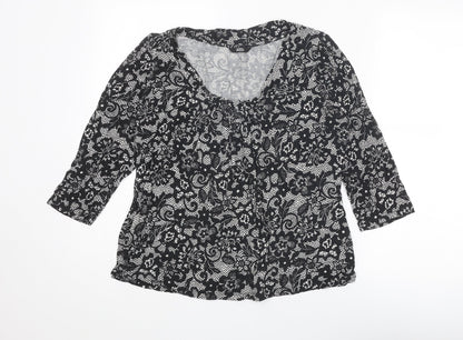 Marks and Spencer Womens Black Geometric Viscose Basic Blouse Size 16 Round Neck