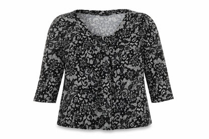 Marks and Spencer Womens Black Geometric Viscose Basic Blouse Size 16 Round Neck
