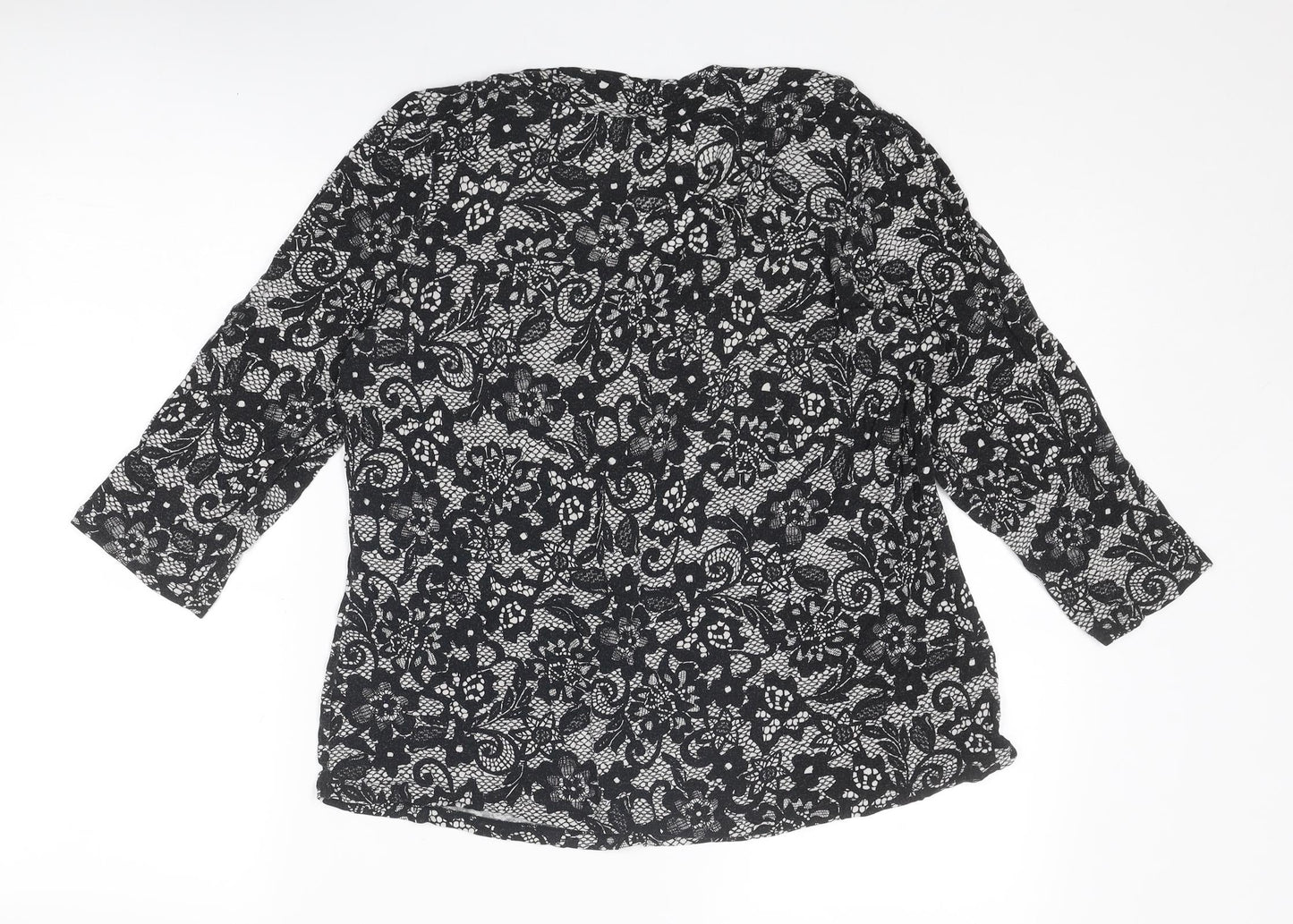 Marks and Spencer Womens Black Geometric Viscose Basic Blouse Size 16 Round Neck