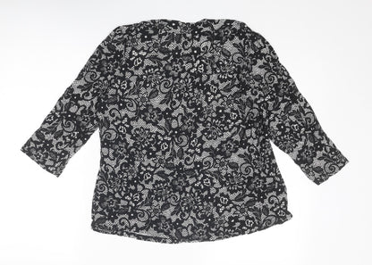 Marks and Spencer Womens Black Geometric Viscose Basic Blouse Size 16 Round Neck