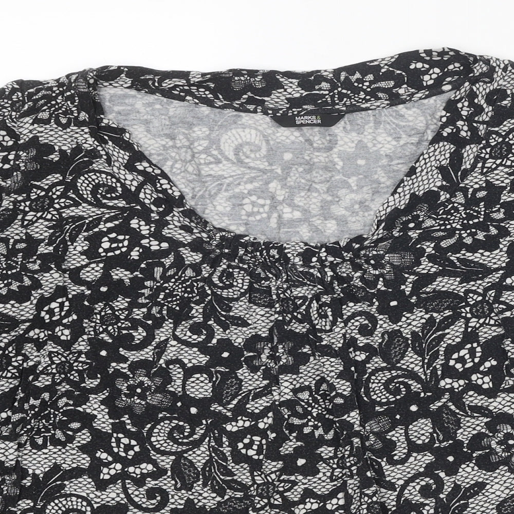 Marks and Spencer Womens Black Geometric Viscose Basic Blouse Size 16 Round Neck