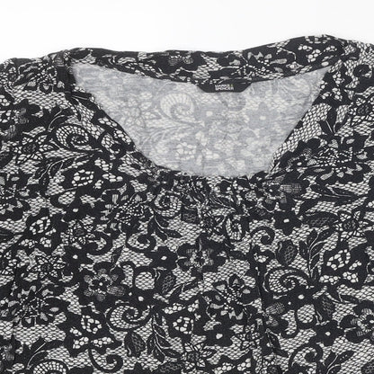 Marks and Spencer Womens Black Geometric Viscose Basic Blouse Size 16 Round Neck