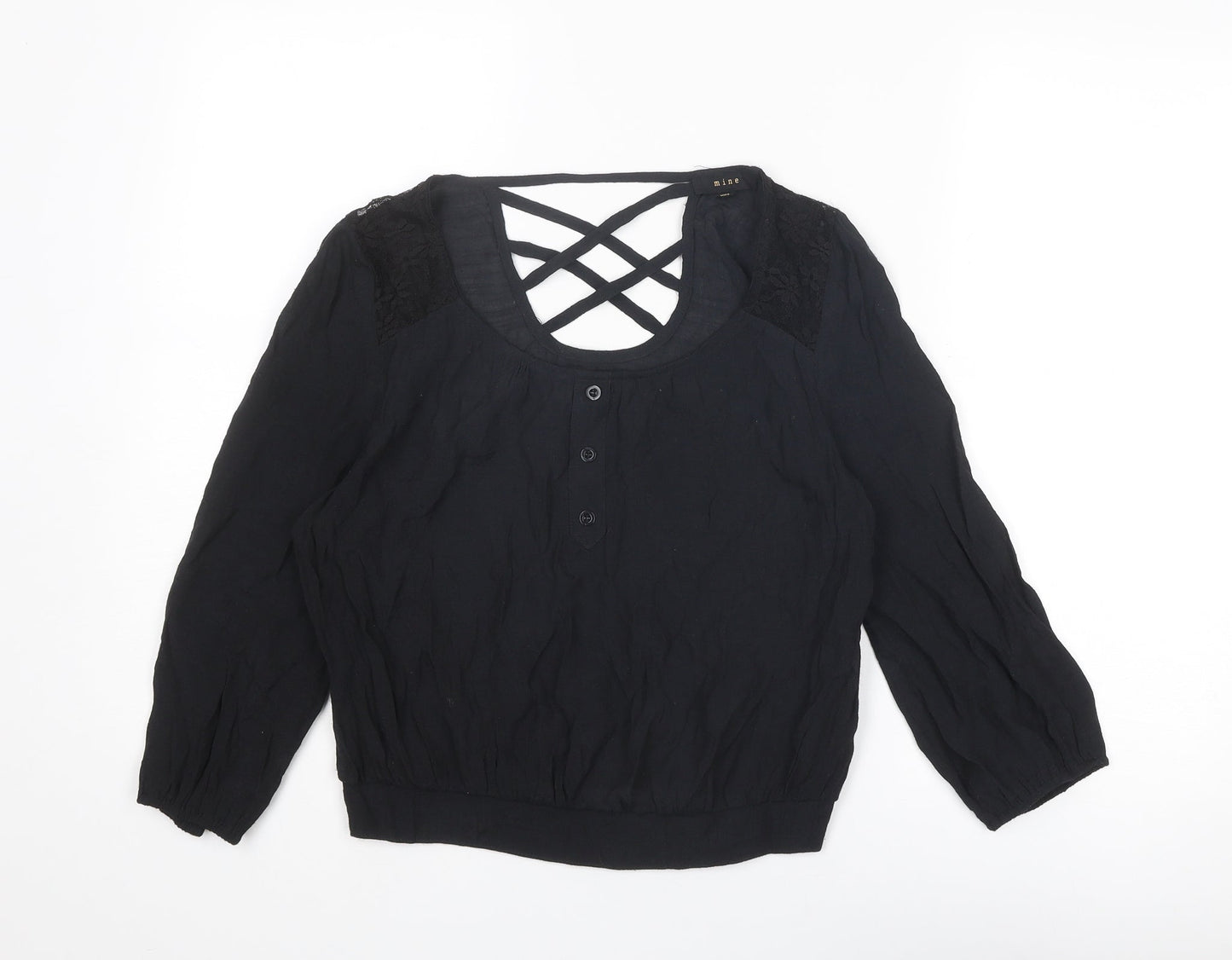 Womens UK Size S MINE Black Basic Blouse