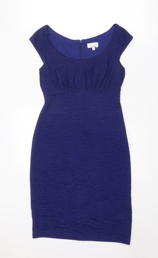 Linea Womens Blue Polyester Shift Size 10 Round Neck Zip