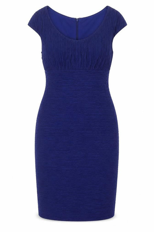 Front view of Linea women’s blue polyester shift, size UK 10, round neck zip