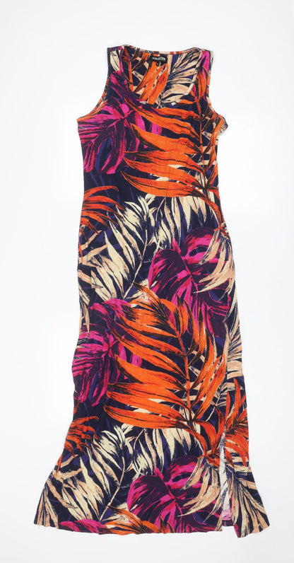 Debenhams Womens Multicoloured Geometric Cotton Maxi Size 8 Round Neck Pullover - Leaf pattern