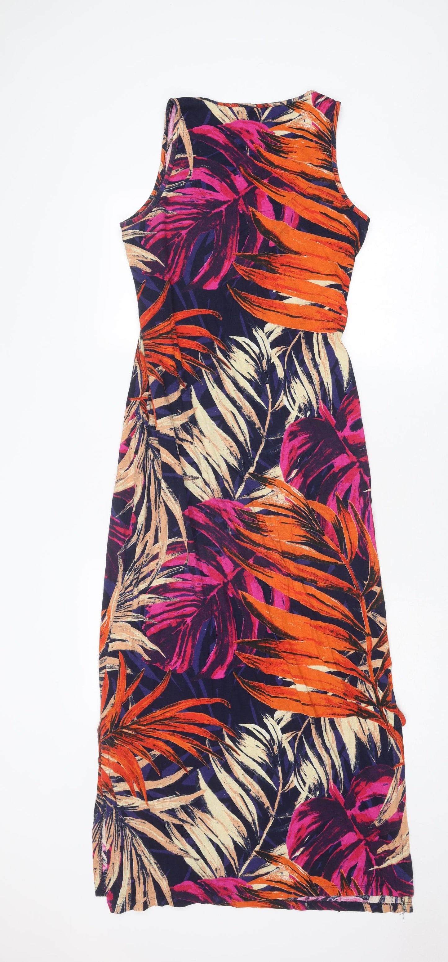 Debenhams Womens Multicoloured Geometric Cotton Maxi Size 8 Round Neck Pullover - Leaf pattern