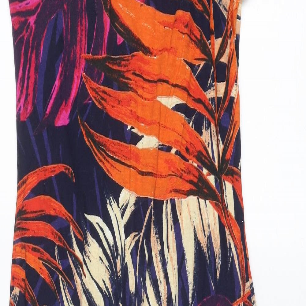 Debenhams Womens Multicoloured Geometric Cotton Maxi Size 8 Round Neck Pullover - Leaf pattern