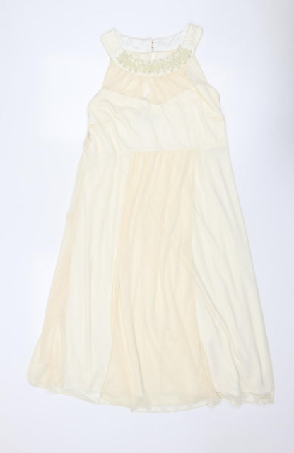 Joanna Hope Womens Ivory Polyester Trapeze & Swing Size 16 Round Neck Button