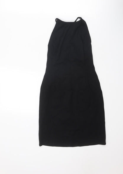 River Island Womens Black Viscose Mini Size 6 Round Neck Tie