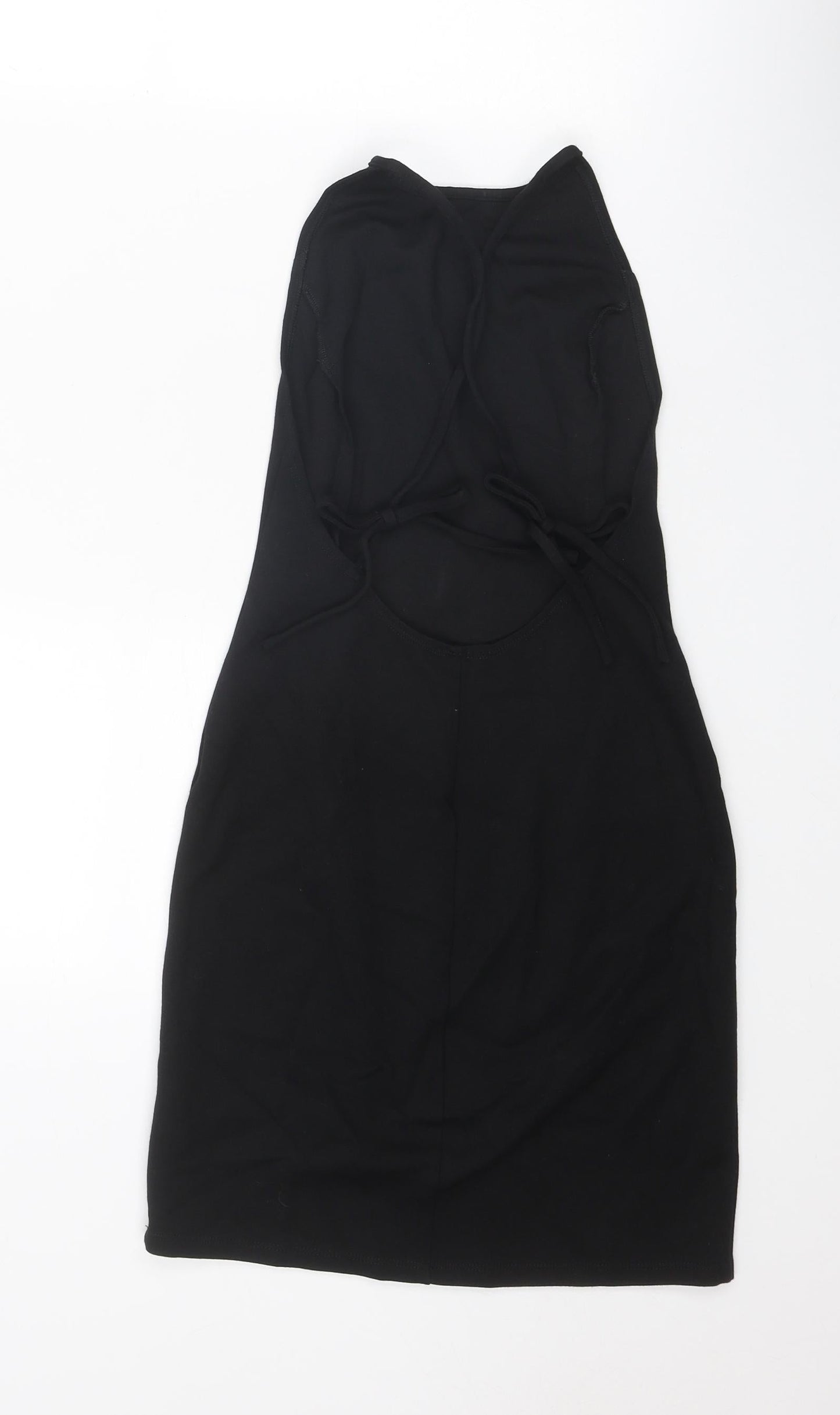 River Island Womens Black Viscose Mini Size 6 Round Neck Tie