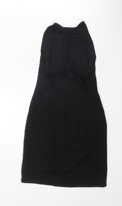 River Island Womens Black Viscose Mini Size 6 Round Neck Tie