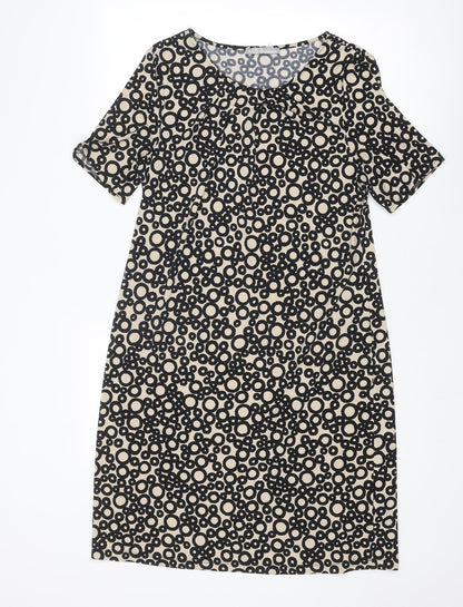 Marks and Spencer Womens Black Geometric Polyester Shift Size 14 Round Neck Pullover
