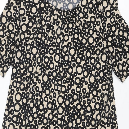 Marks and Spencer Womens Black Geometric Polyester Shift Size 14 Round Neck Pullover