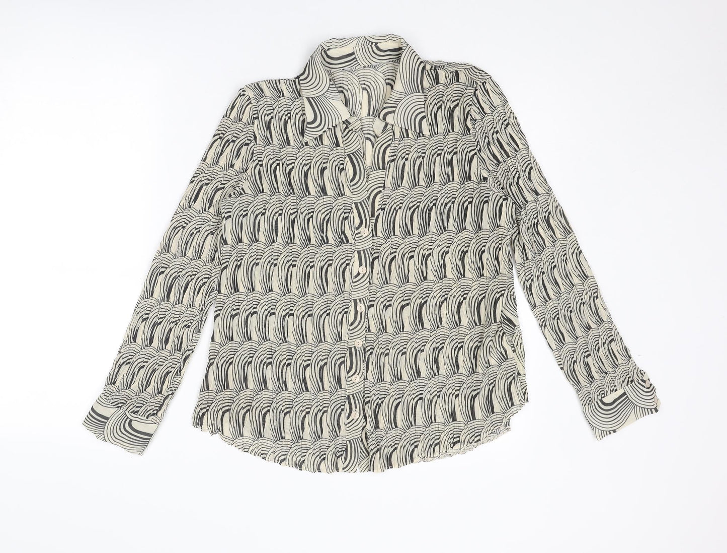 Mia Moda Womens Beige Geometric Polyester Basic Button-Up Size 18 Collared