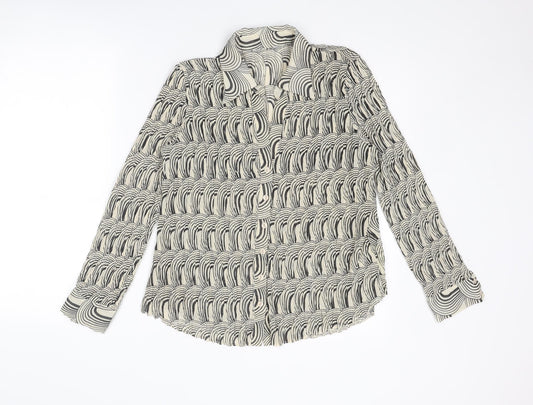 Mia Moda Womens Beige Geometric Polyester Basic Button-Up Size 18 Collared