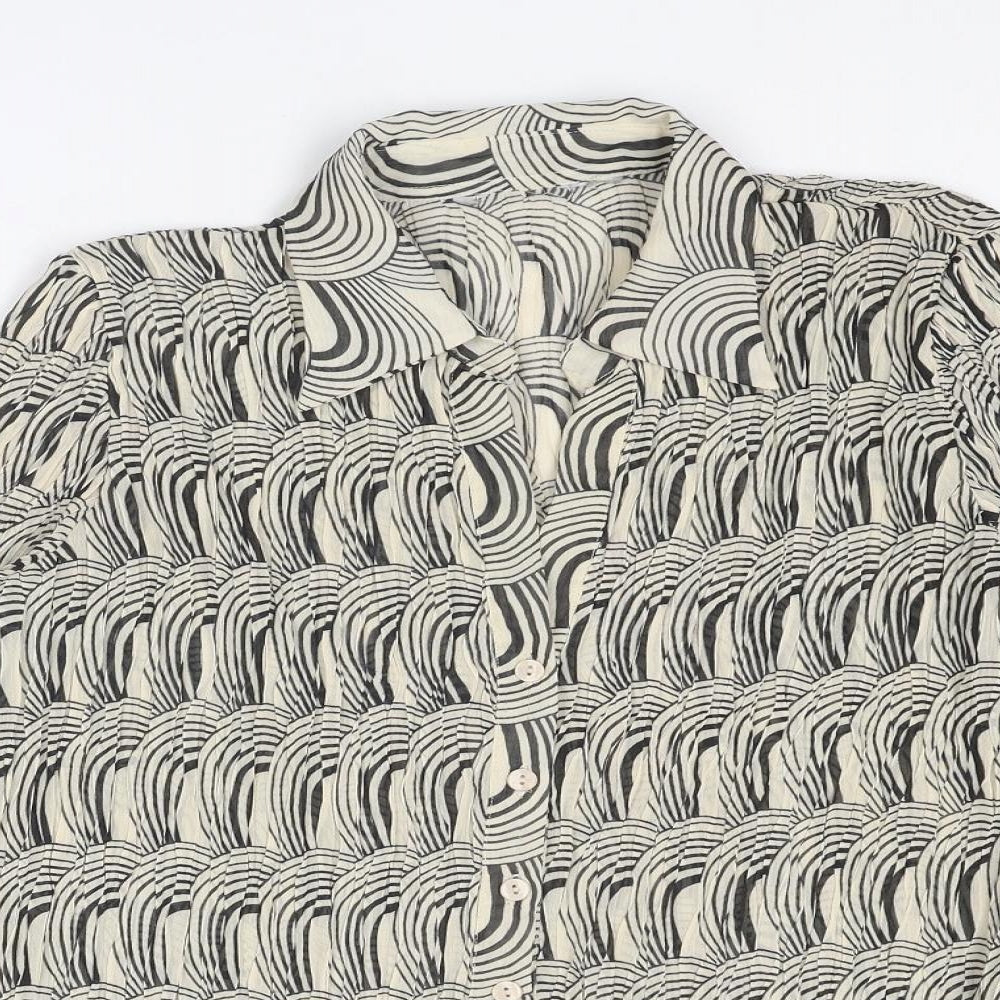 Mia Moda Womens Beige Geometric Polyester Basic Button-Up Size 18 Collared