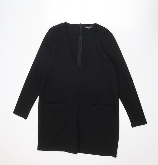 Missguided Womens Black Polyester A-Line Size 12 V-Neck Zip