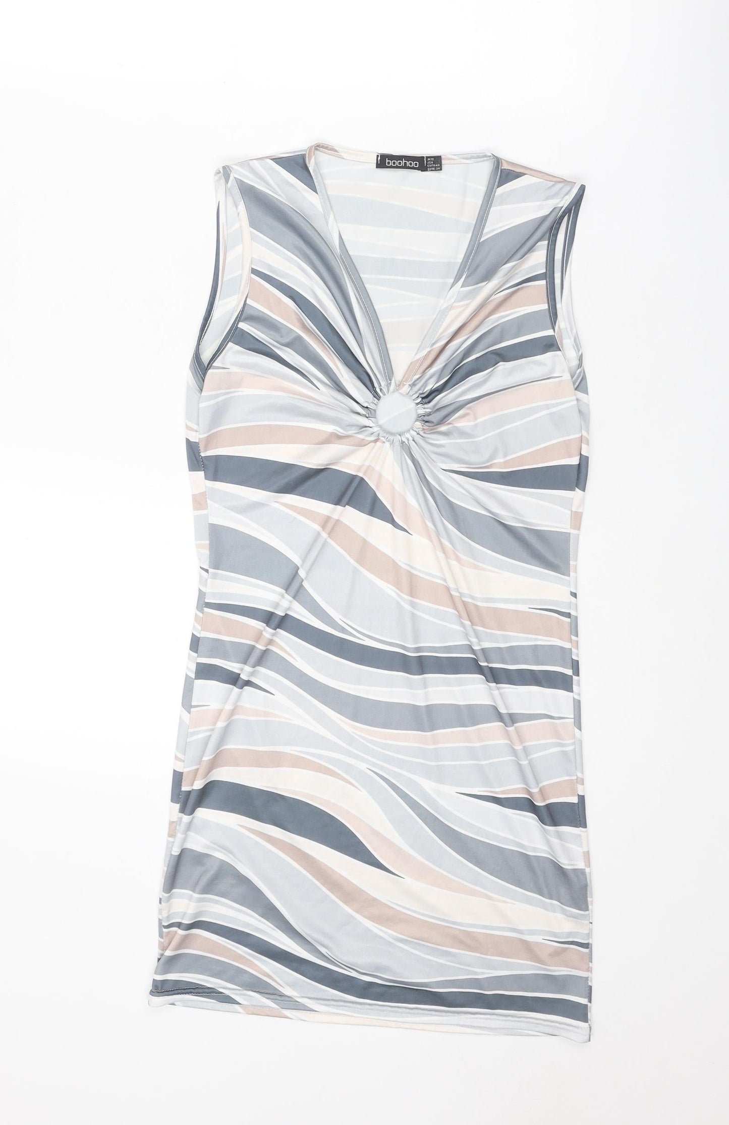 Boohoo Womens Multicoloured Geometric Polyester Mini Size 12 V-Neck Pullover - Ring Detail