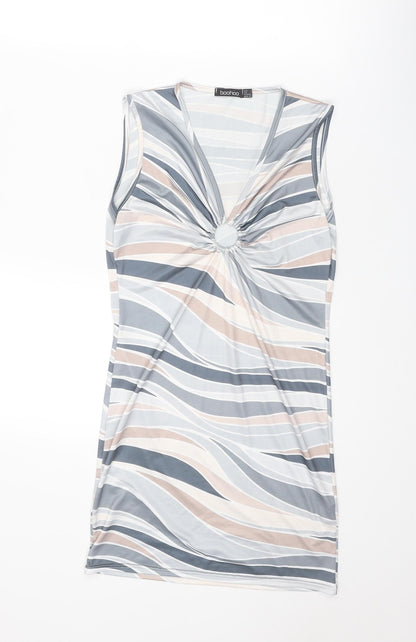 Boohoo Womens Multicoloured Geometric Polyester Mini Size 12 V-Neck Pullover - Ring Detail